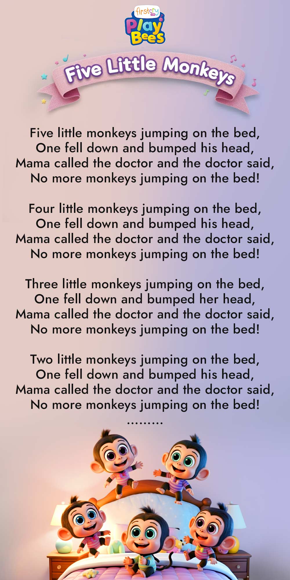 Five Little Monkeys Lyrics Nursery Rhyme Song
