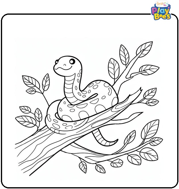 A Tree Branch with a Snake Coloring Page