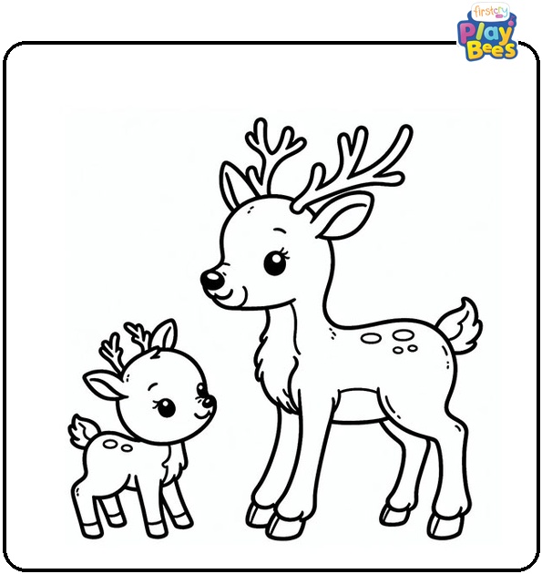 Baby Reindeer with Mother Coloring Page