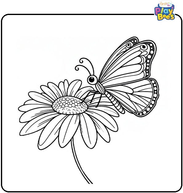 Butterfly on Flower Coloring Page
