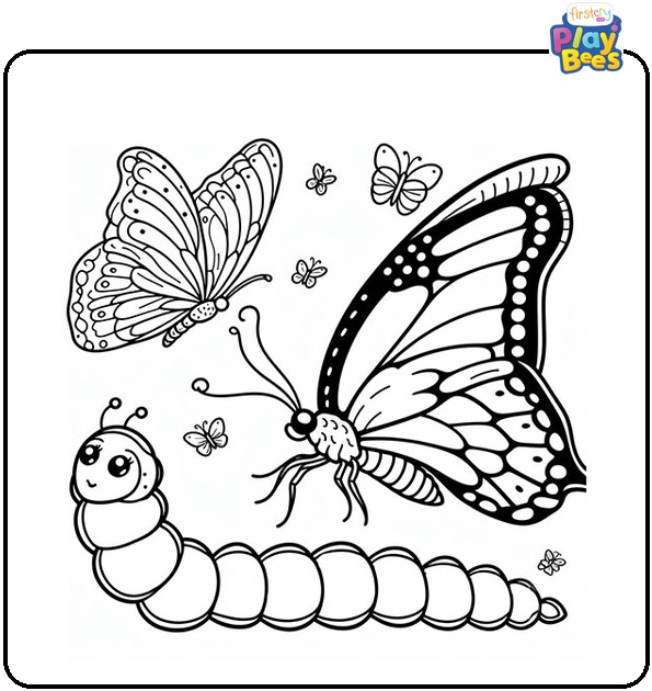 Butterfly and Caterpillar Coloring Page