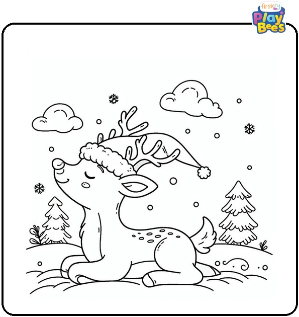 Enjoying the Snow Reindeer Coloring Page