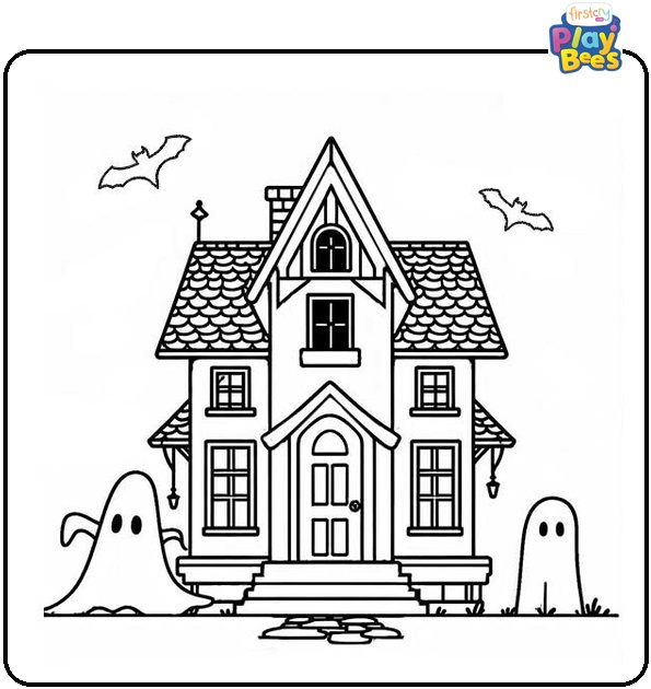 Halloween Haunted House Coloring Page Halloween Haunted House Coloring Page