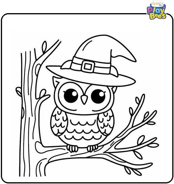Halloween Owl on Tree Coloring Page Halloween Owl on Tree Coloring Page