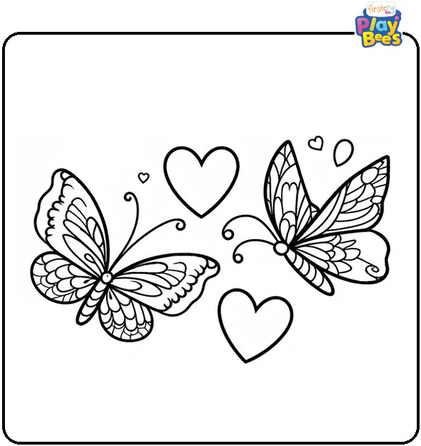 Hearts and Butterflies Coloring Page