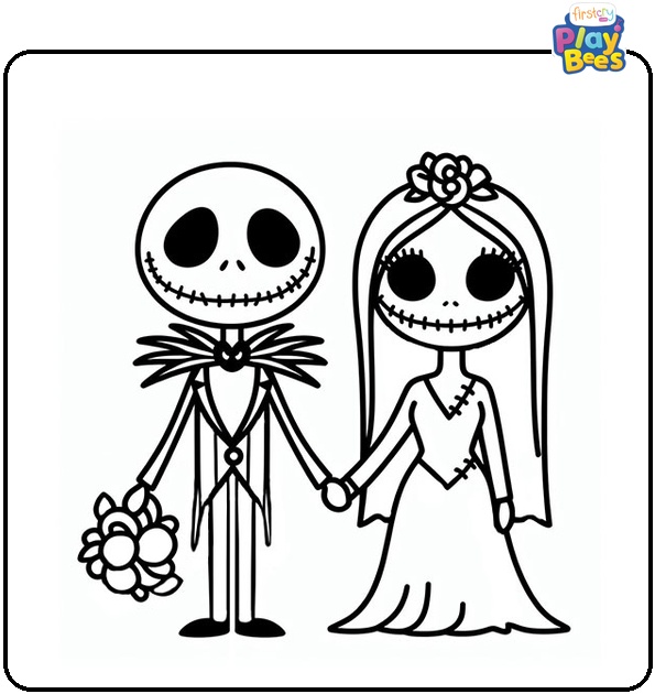 Jack Skellington And Sally At The Wedding Coloring Page Jack Skellington And Sally At The Wedding Coloring Page