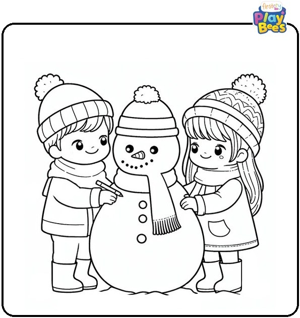 Kids Building a Snowman Coloring Page Kids Building a Snowman Coloring Page