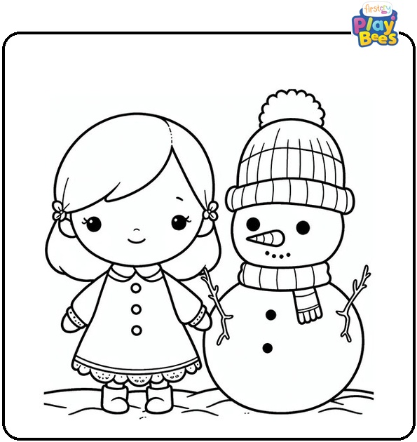 Little Girl and Snowman Coloring Page Little Girl and Snowman Coloring Page