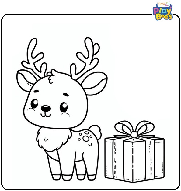 Reindeer in a Gift Box Coloring Page