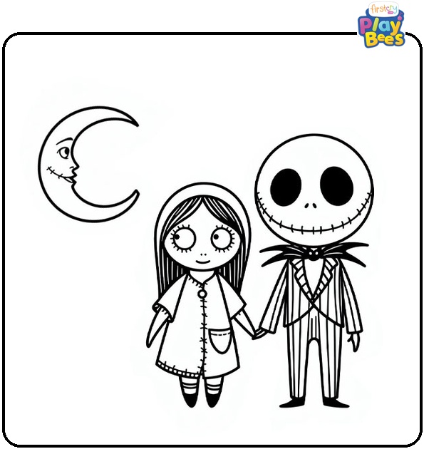 Sally and the Moon Nightmare Before Christmas Coloring Page Sally and the Moon Nightmare Before Christmas Coloring Page