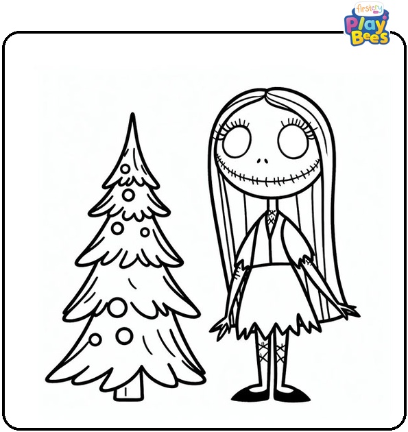 Sally with a Little Christmas Tree Coloring Page Sally with a Little Christmas Tree Coloring Page