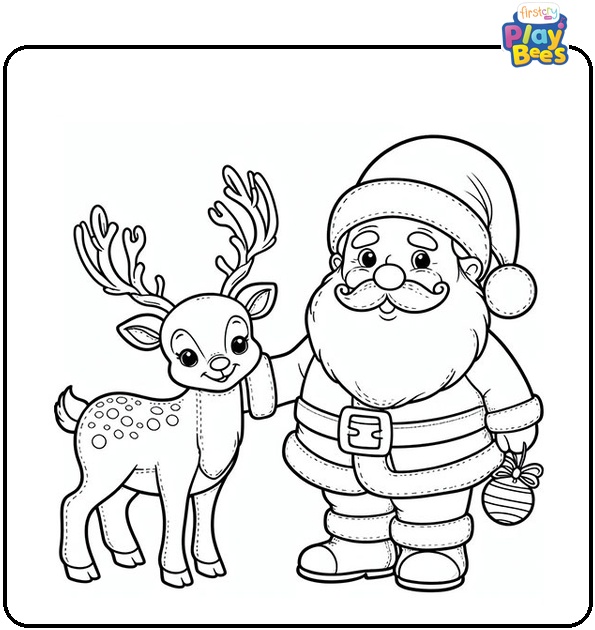 Santa and Reindeer Coloring Page