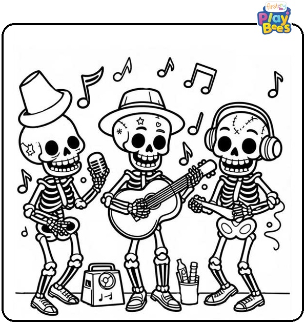 Skeleton Party Coloring Page Skeleton Party Coloring Page