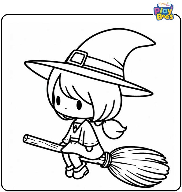 Witch on a Broom Coloring Page Witch on a Broom Coloring Page
