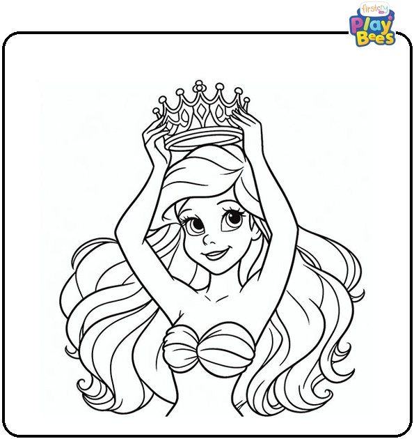 Ariel Putting a Crown Coloring Page