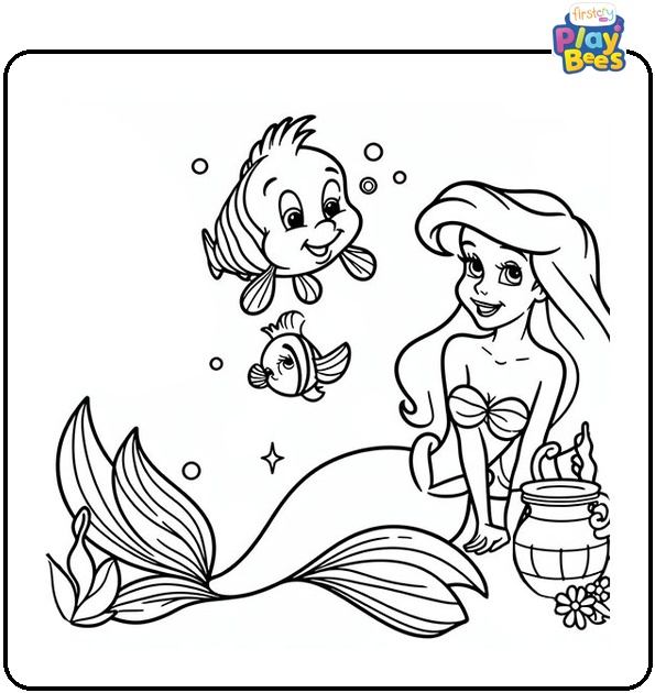 Ariel and Flounder Coloring Page