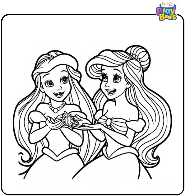 Ariel and Sisters Coloring Page