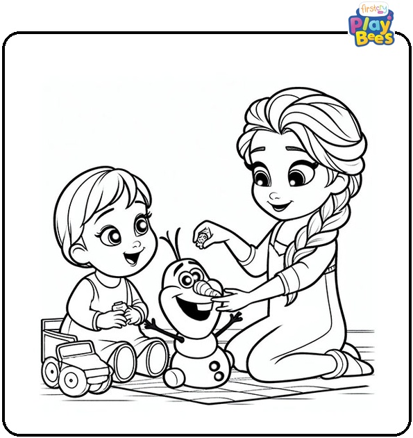 Baby Anna and Baby Elsa Making Olaf Frozen Coloring Page
