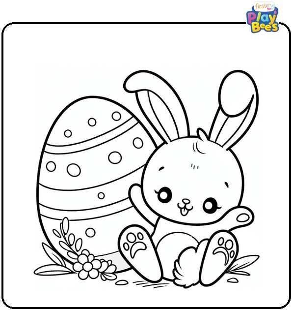 Baby Bunny and a Big Egg Coloring Page