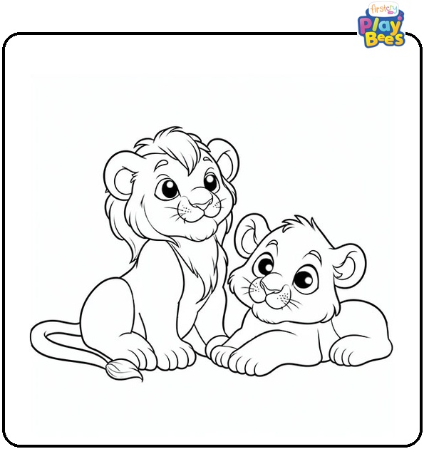 Baby Lion and Lioness Coloring Page