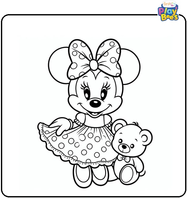 Baby Minnie Mouse with Teddy Coloring Page Baby Minnie Mouse with Teddy Coloring Page