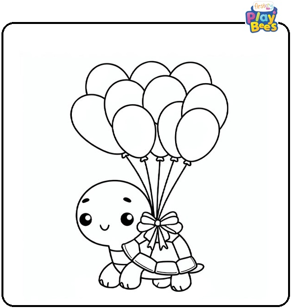 Balloon-Tied Turtle Coloring Page