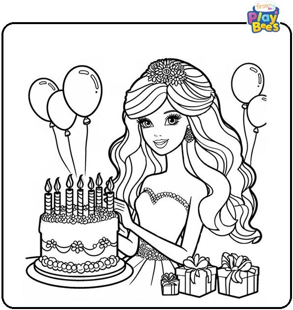 Barbie Birthday Coloring Page