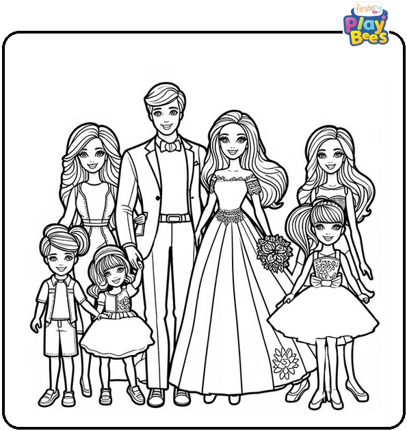 Barbie Family Coloring Page