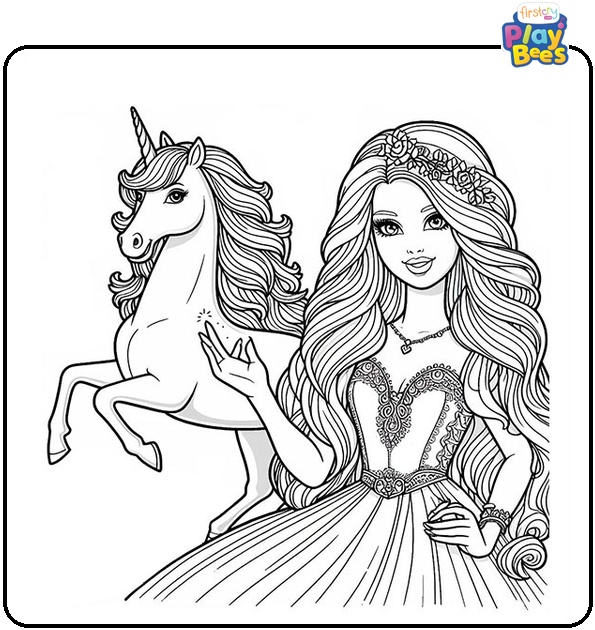 Barbie Unicorn Coloring Page