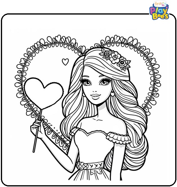 Barbie Valentines Day Coloring Page