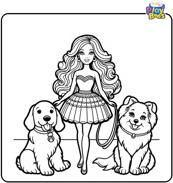 Barbie and Dog Coloring Page