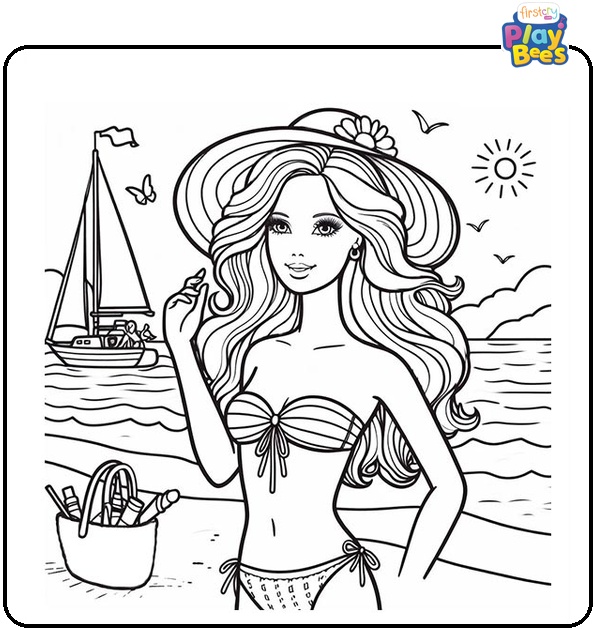 Barbie at the Beach Coloring Page