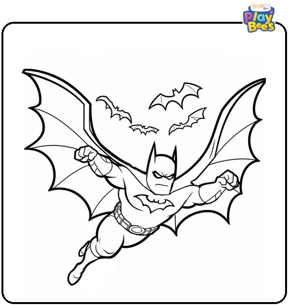 Batman Flying with Bats Coloring Page Batman Flying with Bats Coloring Page