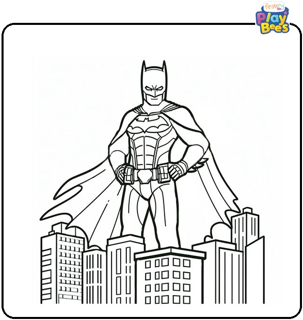 Batman on the Top of Building Coloring Page Batman on the Top of Building Coloring Page