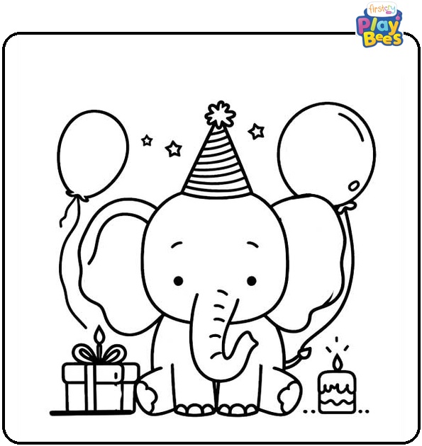Birthday Celebration Elephant Coloring Page