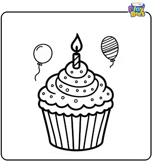 Birthday Cupcake Coloring Page