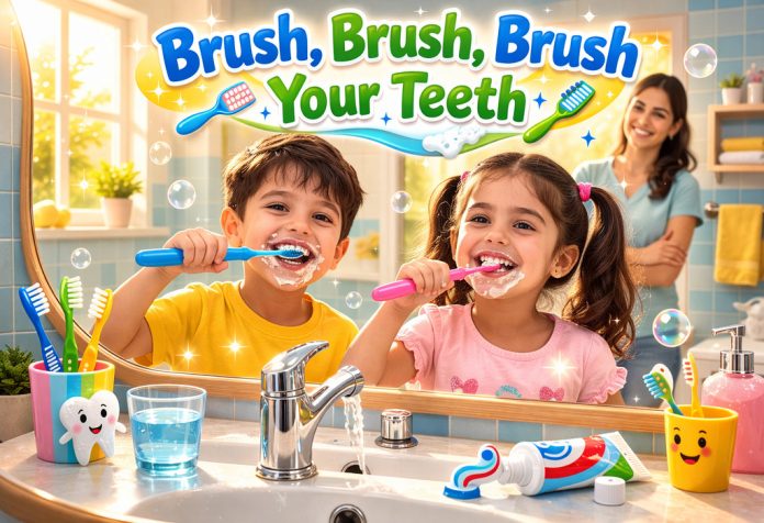 Brush, Brush, Brush Your Teeth Nursery Rhyme With Lyrics