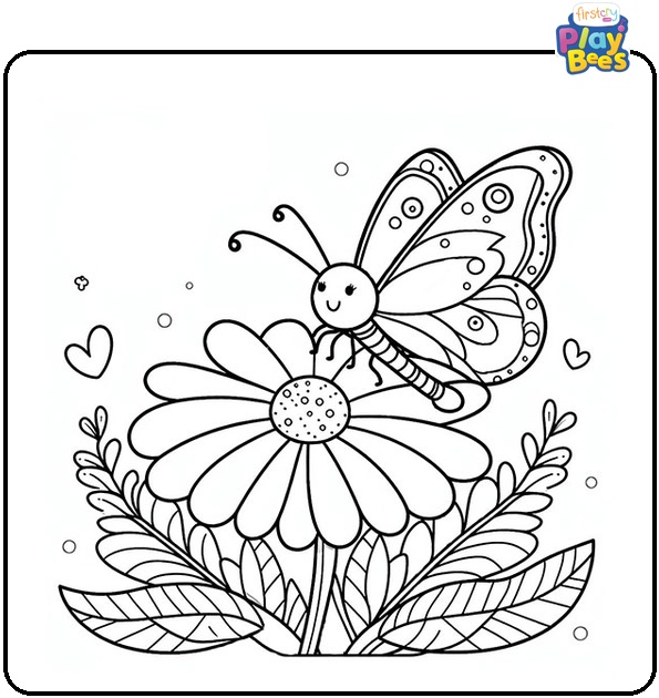 Butterfly on a Flower Coloring Page