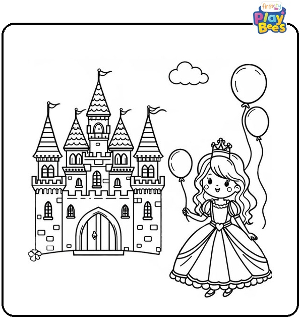 Castle and Princess Coloring Page