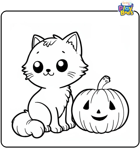 Cat and Pumpkin Coloring Page
