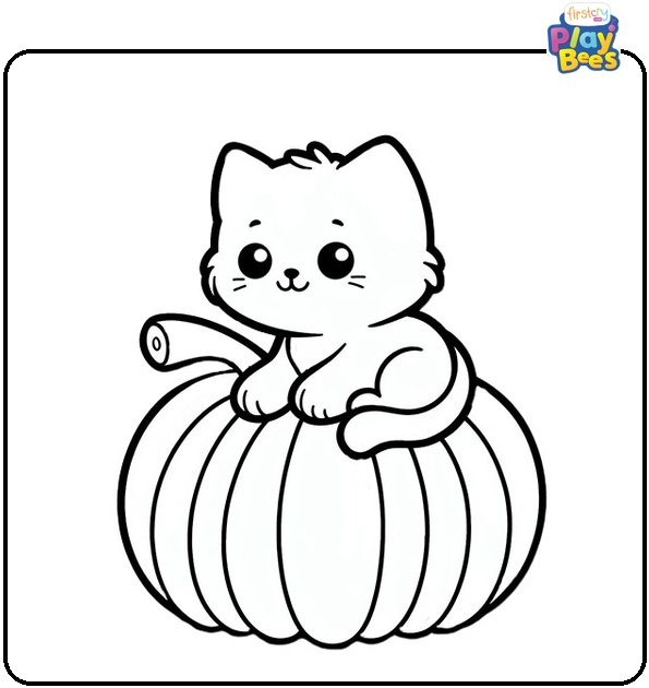 Cat on a Pumpkin Coloring Page