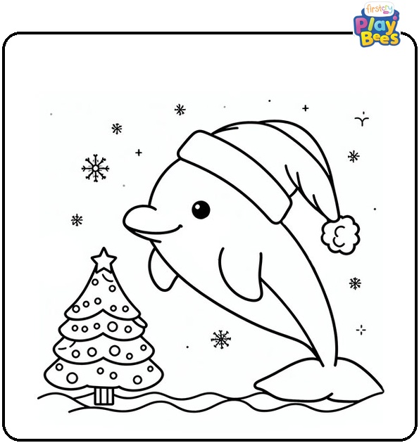 Christmas Dolphin Coloring Page