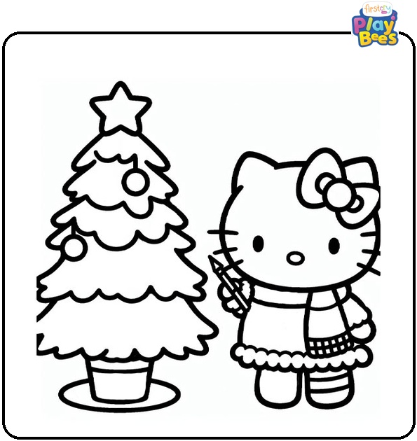 Christmas Hello Kitty Coloring Page