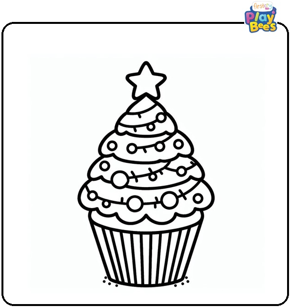 Christmas Tree Cupcake Coloring Page