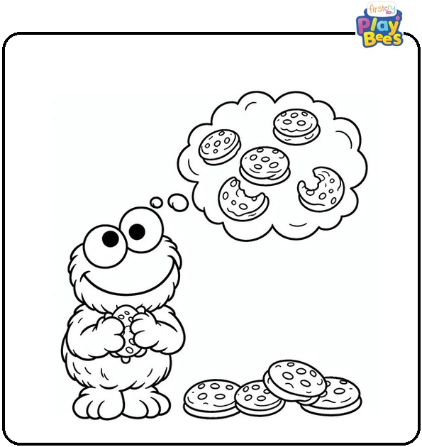 Cookie Monster Dreaming of Cookies Coloring Page Cookie Monster Dreaming of Cookies Coloring Page