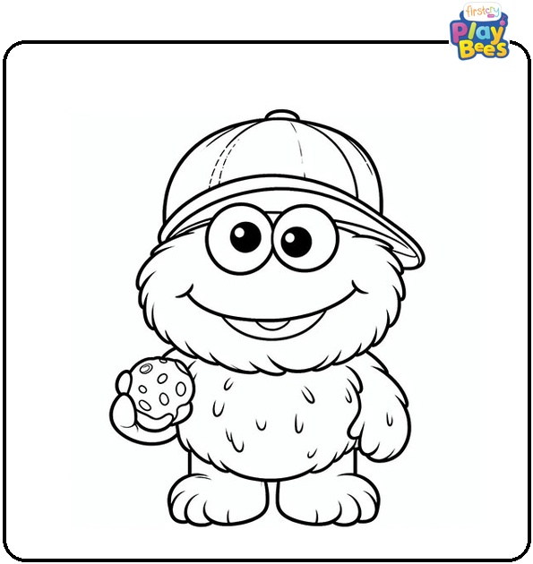 Cookie Monster Wearing a Cap Coloring Page Cookie Monster Wearing a Cap Coloring Page