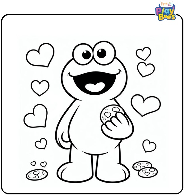 Cookie Monster and Hearts Coloring Page Cookie Monster and Hearts Coloring Page