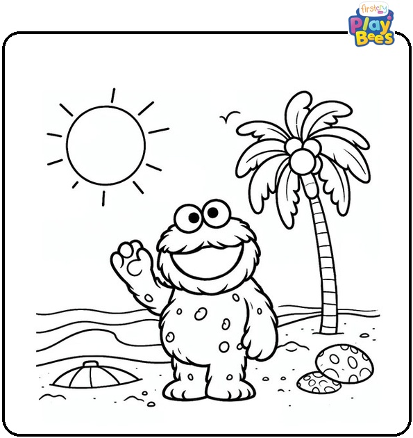Cookie Monster on the Beach Coloring Page Cookie Monster on the Beach Coloring Page