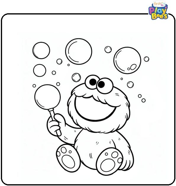 Cookie Monster with Bubbles Coloring Page Cookie Monster with Bubbles Coloring Page