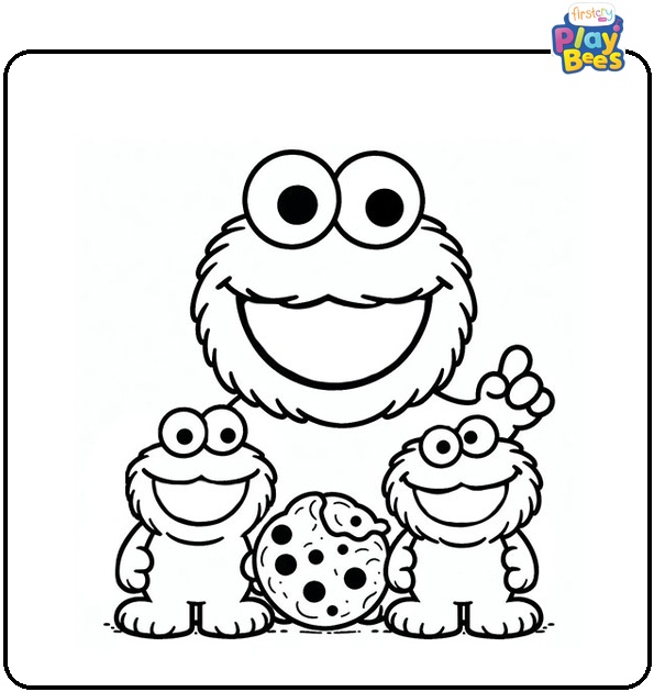 Cookie Monster with Friends Coloring Page Cookie Monster with Friends Coloring Page